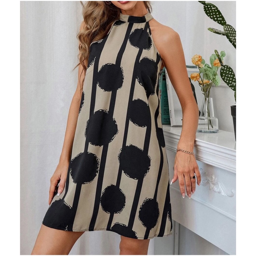 Polka Dot Stripes Halter Mini Dress - Picture 2 of 5